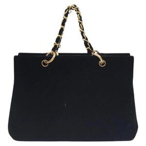 CHANEL Matelasse COCO Mark Chain Hand Bag Velor Black Silver CC Auth 130198